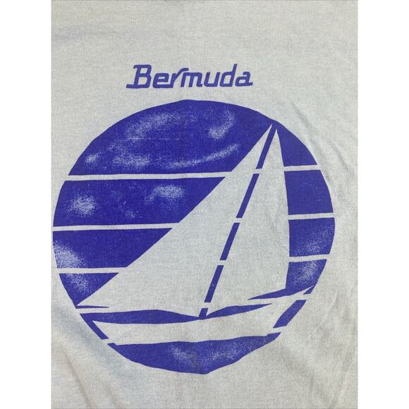 VTG Sz L 80s 90/ Bermuda Beach Single Stitch T-shirt Blue Minimalist - Picture 4 of 6
